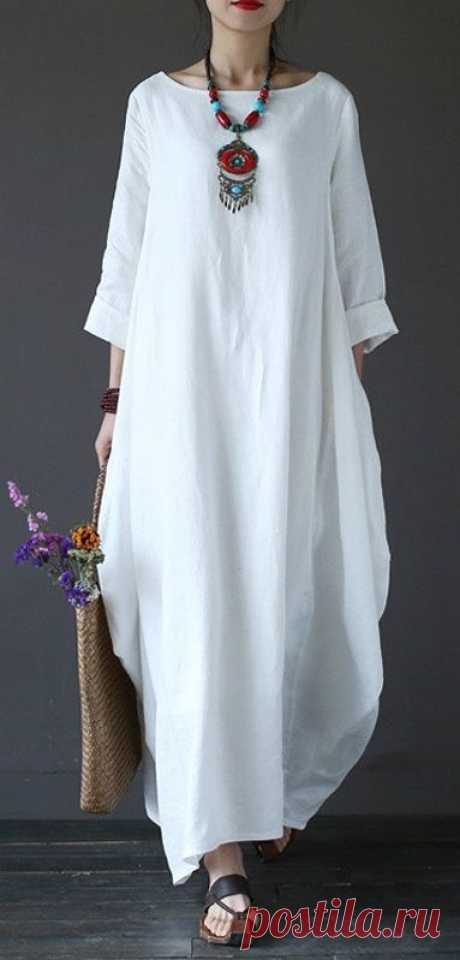 Vintage Solid 3/4 Sleeve Loose Robe Dress For Women.Up To 51% OFF.Shop Today!