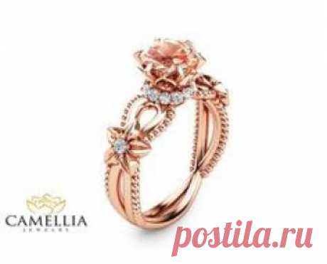 Peach Pink Morganite Engagement Ring Handmade 14K Rose Gold Ring Art Deco Engagement Ring Unique Flower Ring