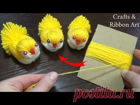 Super Easy Chicken Making Idea with Yarn - DIY Woolen Chick - How to Make Yarn Chick - Woolen Dolls