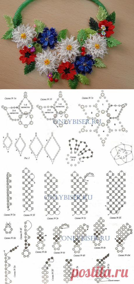 Колье &quot;Полевые цветы&quot; со схемами и описанием.
Автор: Михайлова Елена
