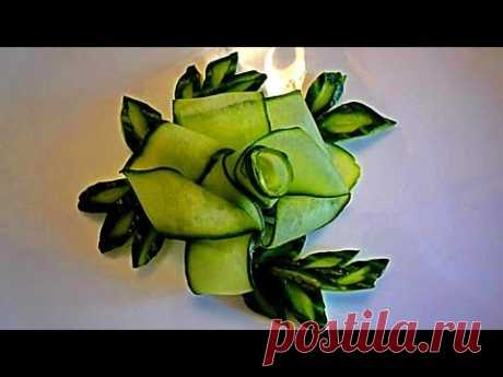 Цветок и лепестки из огурца. Украшения из овощей. Decoration Of Vegetables. Decoration Of Cucumber