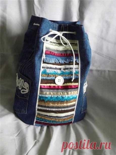 Шьем рюкзак из старых джинсов и кромок ткани