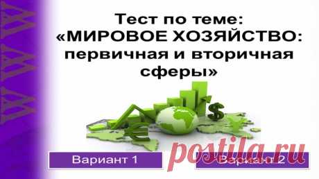 Тестирование по теме "Мировое хозяйство" - 10 класс - Методические разработки