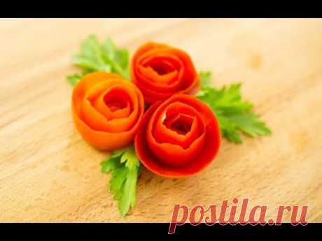 How To Make Tomato Rose Garnish - YouTube