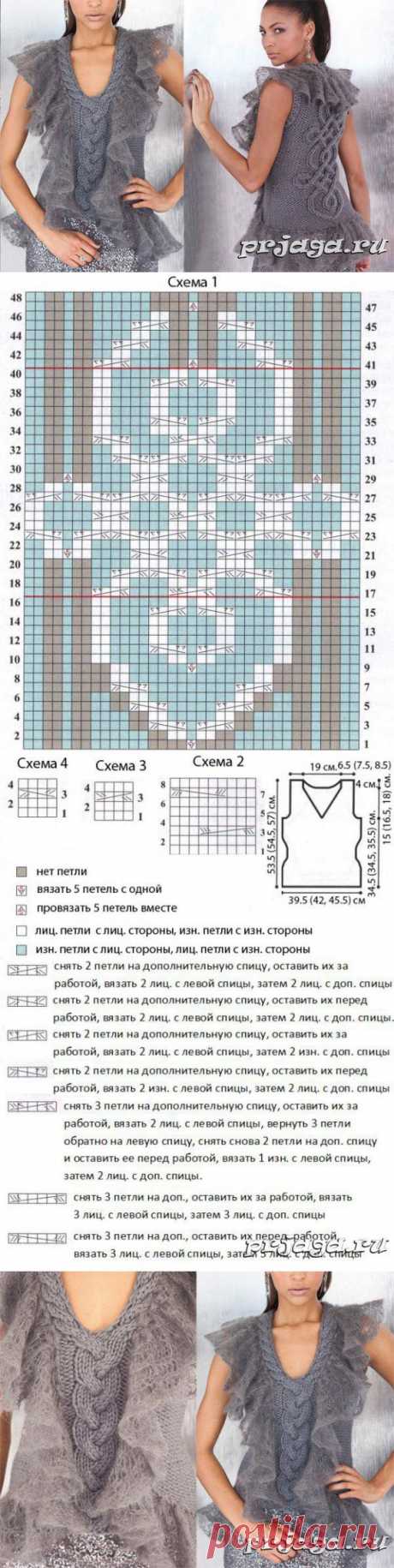 Невероятно красивый жилет спицами с мохеровой отделкой