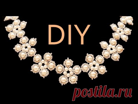 DIY: Flower style wedding necklace made of beads / Свадебное колье в цветочном стиле из бусин