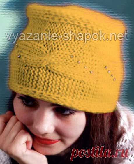 Шапка женская связанная спицами поперек Для вязания этой шапочки вам потребуется пряжа Ангора — 90 г , спицы №4 и крючок №2.