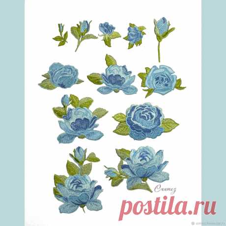 вышивка аппликация нашивка Розы небесного цвета embroidery – купить в интернет-магазине на Ярмарке Мастеров с доставкой