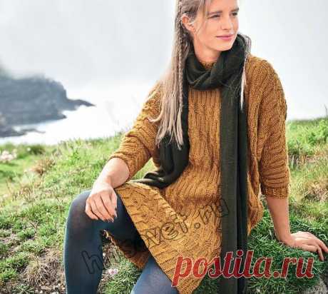 Платье свитер спицами - Хитсовет Вязание спицами для женщин платье свитера с косами со схемой и пошаговым бесплатным описанием.