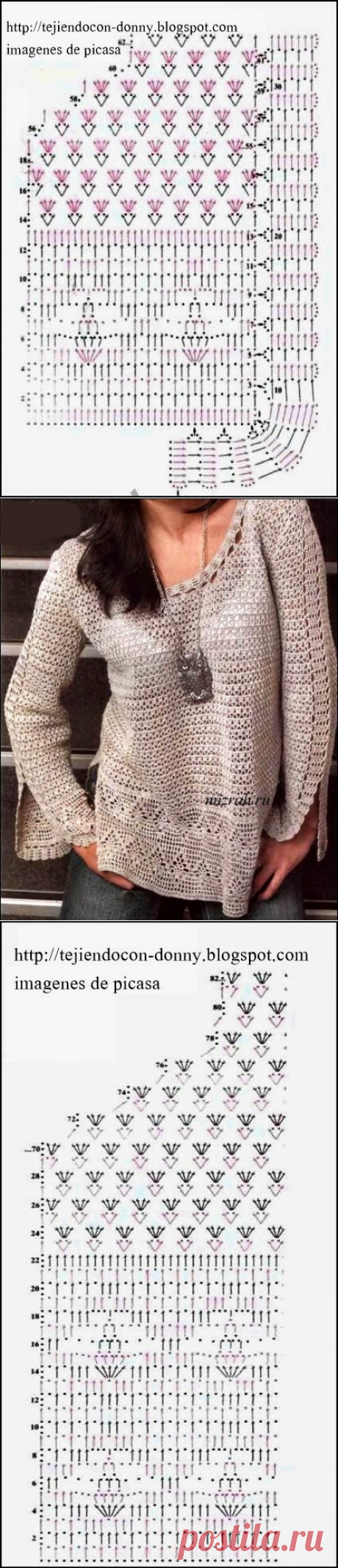 Ажурный пуловер крючком