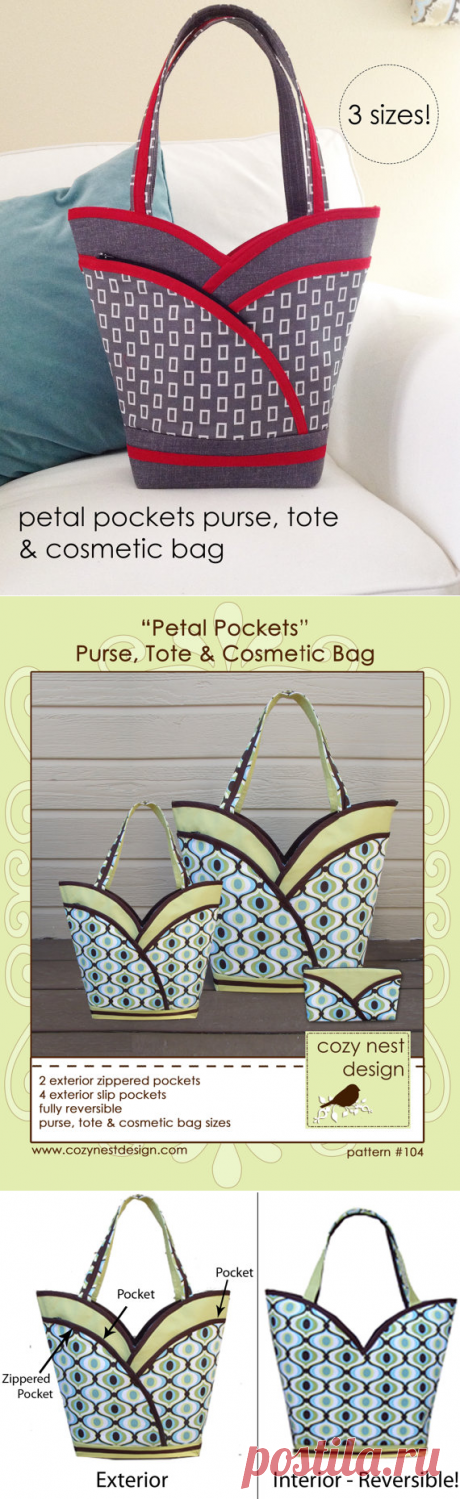 PDF Sewing Pattern Petal Purse Tote & Cosmetic от CozyNestDesign