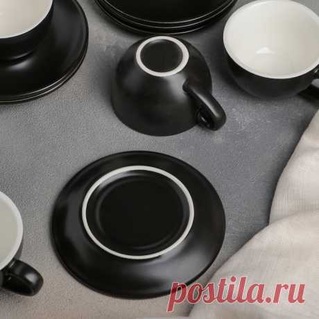 Сервиз кофейный «Карамель», 12 предметов: 6 чашек 90 мл, 6 блюдец 12 см, цвет чёрный - РусЭкспресс