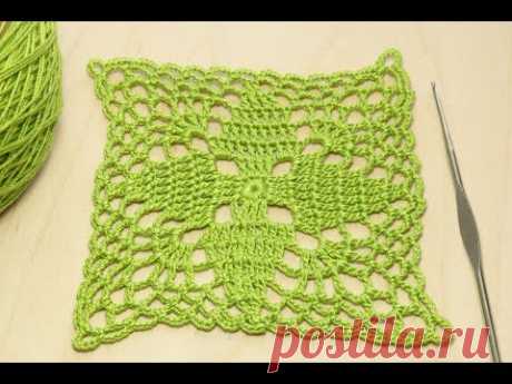 Crochet motif tutorial  КВАДРАТНЫЙ МОТИВ вязание крючком