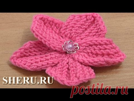 How To Knit 5-Petal Flower Tutorial 10 Вязание цветка спицами