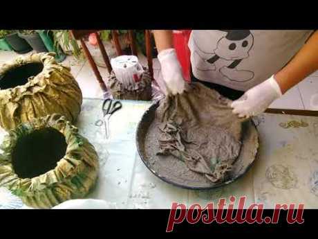 Vasos de tecido e cimento incrívelmente fácil de fazer (se inscreva e ative o sininho 😍)