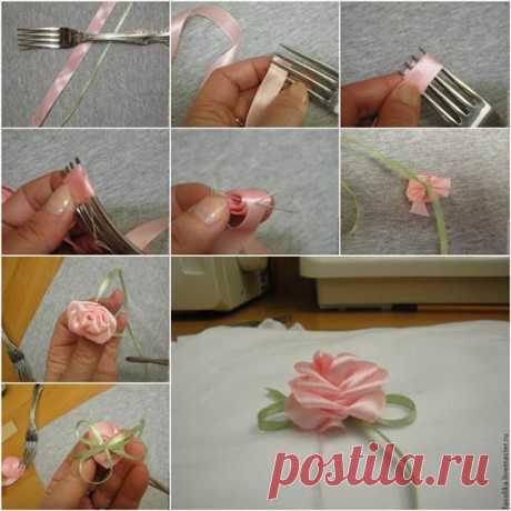 How to DIY Easy Satin Ribbon Rosette with a Fork