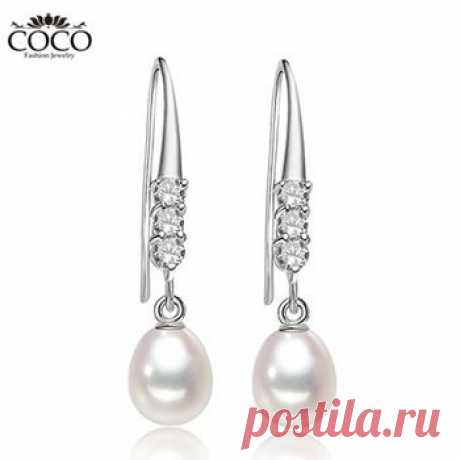 Pearl Water Drop Earrings Pure 925 Sterling Silver Cubic Zirconia Earring For Women Natural Pearl Fashion Wedding Bridal Jewelry, принадлежащий категории Висячие серьги и относящийся к Ювелирные изделия на сайте AliExpress.com | Alibaba Group