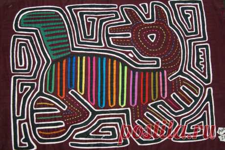 Kuna Abstract Traditional Mola Hand stitched Applique Art Animal labyrinth 21C - | eBay