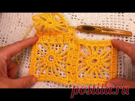 Узор для ПЛЕДА из желтых квадратов , вязание КРЮчКОМ , crochet  pattern ( №179)