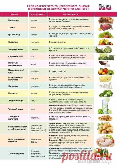Чего не хватает организму когда хочется чего-то неполезного Наш организм – сродни компьютеру, который четко отслеживает деятельность каждого органа и контролирует работу всех систем. И если в организме возникает нехватка какого-то элемента, он тут же подает си...