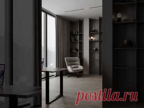 Просторный светлый кабинет из проекта дома в Сочи в стиле минимализм