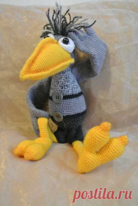 Hand made. Bird Crow crocheting gray от VintageVilageShop на Etsy