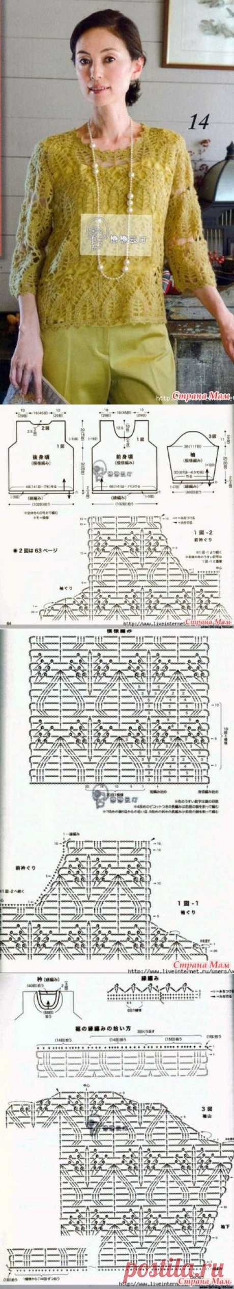 Пуловер &quot;Ажурные листья&quot;. Крючок. - ВЯЗАНАЯ МОДА+ ДЛЯ НЕМОДЕЛЬНЫХ ДАМ - Страна Мам