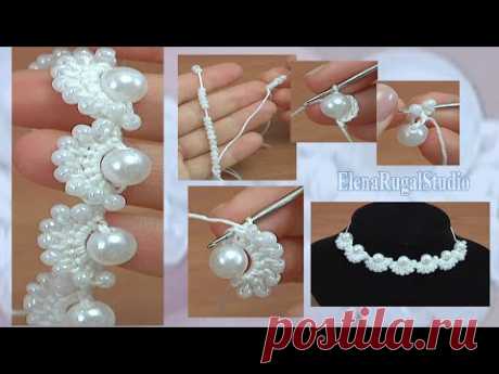 How to Make Crochet Beaded Necklace Tutorial 135 Perlenkette häkeln