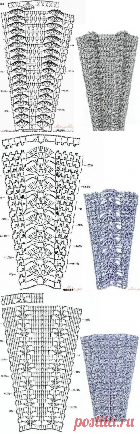 Узоры из японского журнала, рекомендуемые для расширения сверху вниз (для юбок, например). Подборка 3