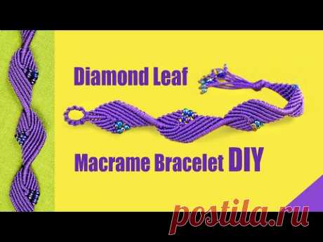 Diamond Leaf Macrame Bracelet Pattern with Beads DIY