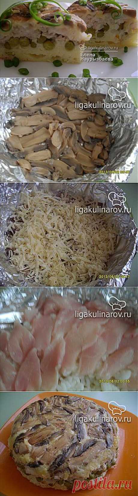 Слоеный пирог с курицей, грибами и рисом – рецепт с фото от Лиги Кулинаров, пошаговый рецепт