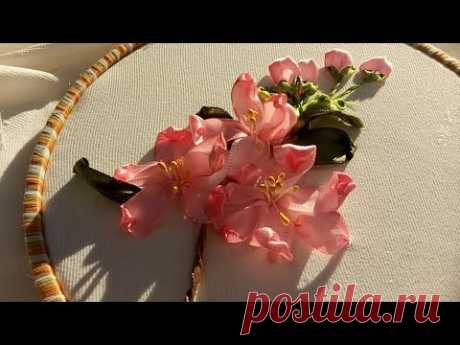 How to embroidery silk Ribbon cherry blossom