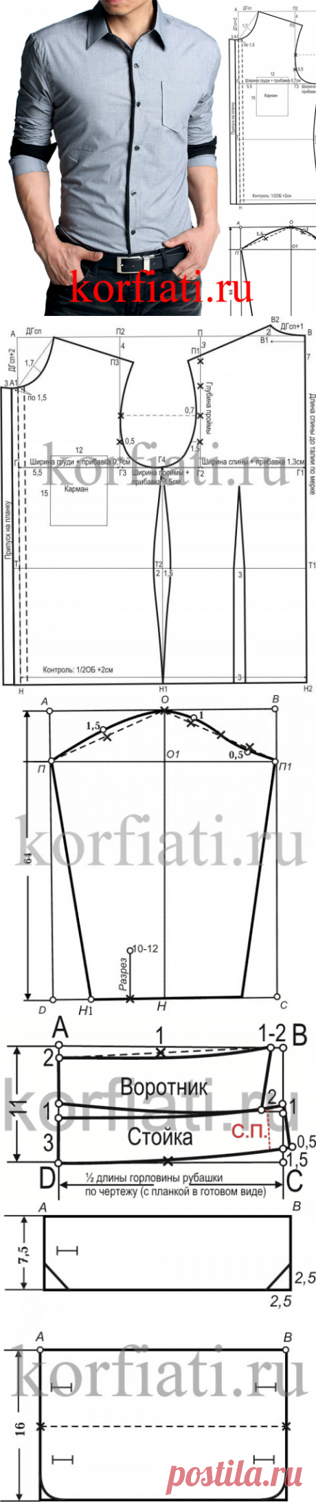 Выкройка мужской приталенной рубашки от А. Корфиати