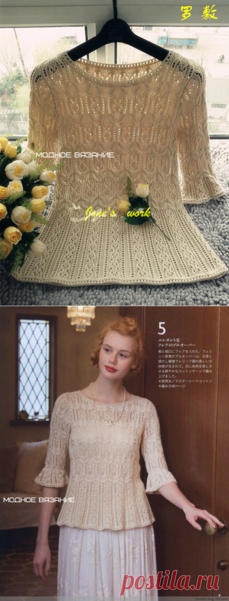 Ажурная женская туника из японского журнала - Модное вязание