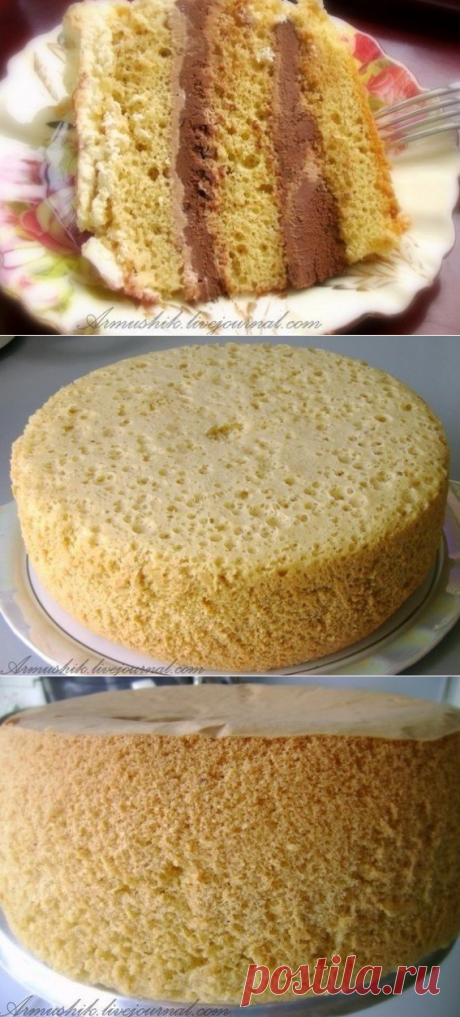 Высокий, нежный бисквит для торта (Без духовки).