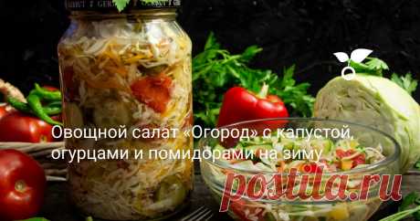 Овощной салат «Огород» с капустой, огурцами и помидорами на зиму Овощной салат «Огород» с капустой, огурцами и помидорами — очень вкусный и хрустящий. Предлагаю рецепт на литровую банку, такая фасовка удобна и для маленькой компании, и для большой семьи.