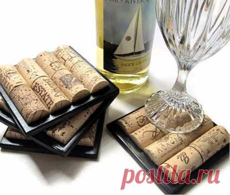 Black Wine Cork Tile Coasters-Set Of Four от LizzieJoeDesigns