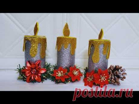 Simple and Stylish Christmas Candle Decorations with Glitter Foam Sheets #christmas #christmasdecor