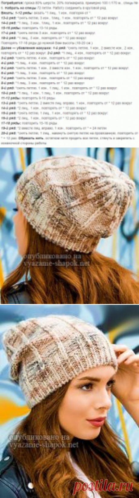 Молодёжная шапка Нэлли для девушек спицами | Вязание Шапок - Модные и Новые Модели
