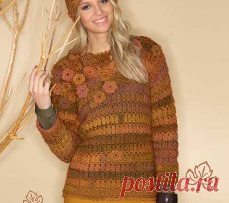 Пуловер с цветами - схема вязания крючком. Вяжем Пуловеры на Verena.ru