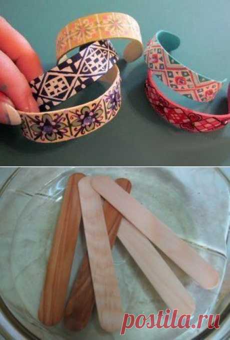 Очень просто сделать браслеты из деревянных палочек для мороженого или медицинских шпателей | Хитрости Жизни