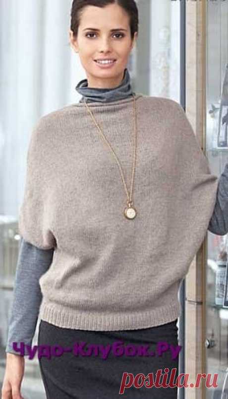 Пуловер с оригинальным кроем вязаный спицами 1803 |