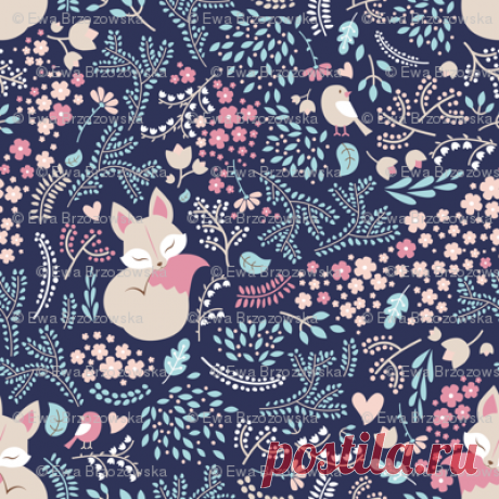 Sleeping Fox - Dark fabric - ewa_brzozowska - Spoonflower