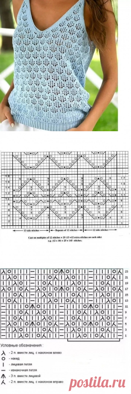 Симпатичный ажурный узор для летних топов