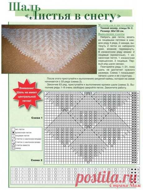 . Шаль "Листья в снегу" вяжется без центральной петли - Вязание - Страна Мам