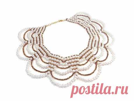 Tutorial: beaded collar necklace with pearls / Колье из бисера и бусин (мастер-класс) - YouTube