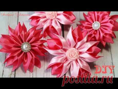 Простые цветы из ленты🌺 Канзаши 🌺DIY🌺 Svetlana Zolotareva