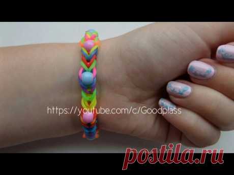 Браслет из резинок Rainbow Loom с бусинами на станке . Мастер-класс