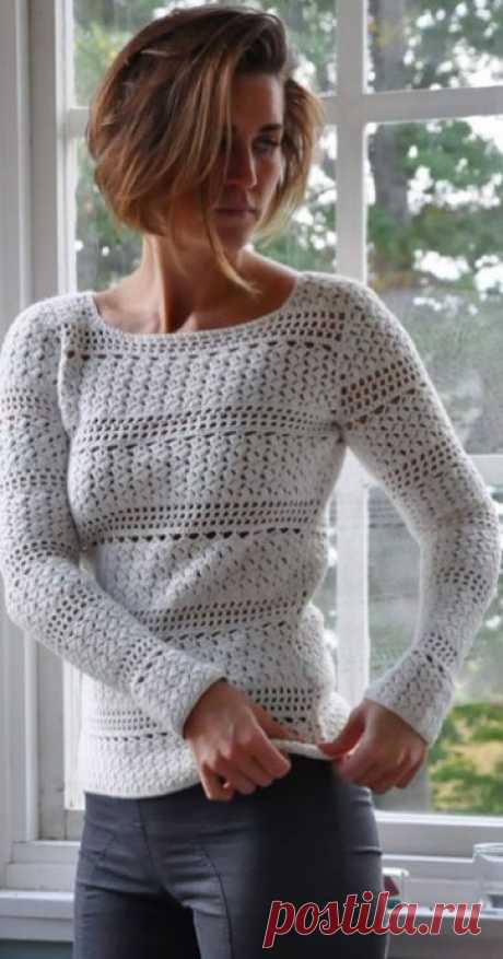 Белый пуловер крючком