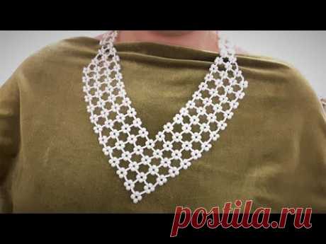 V-образное колье из жемчуга и бисера. Pearls necklace V-imaging